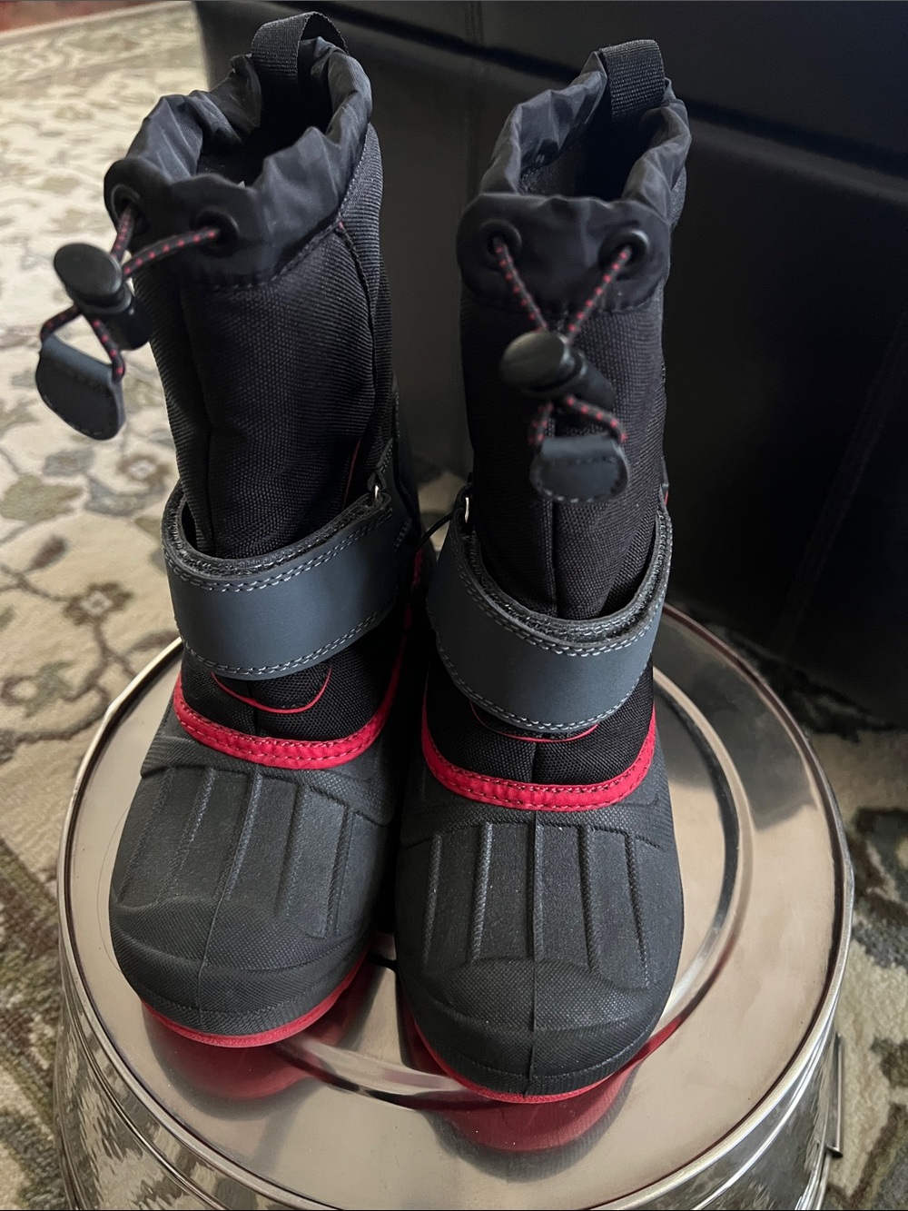 Kids cat & jack Black and Red Winter Boots sz 13 kids